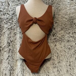 Brown Cutout One-Piece Swimsuit